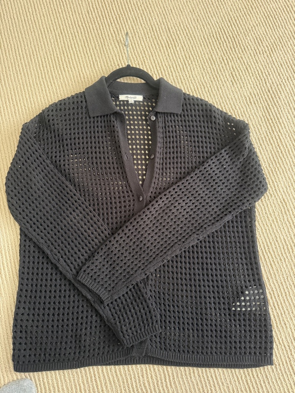 Madewell Black Open-Knit Button Cardigan
